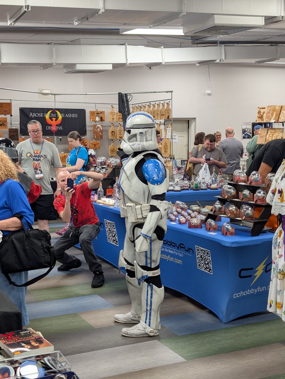 A conference attendee in accurate clone trooper costume