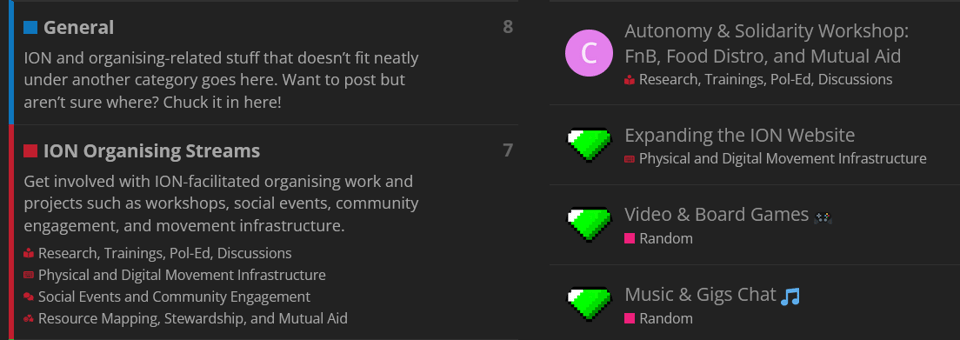 Screenshot of the categories view on the ION Glasgow forum.