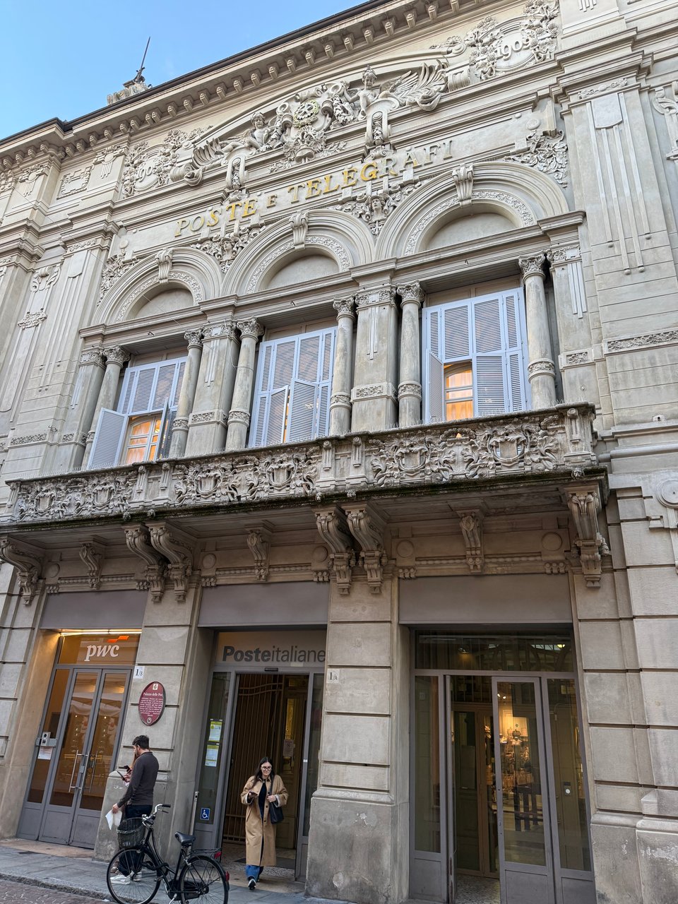 Photo of post office in Parma, Italy, with incredibly ornate concrete facade