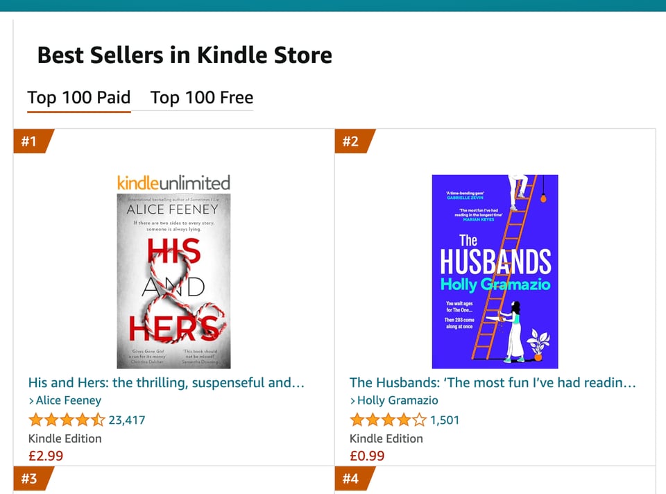 kindle store screenshot with The Husbands in number 2