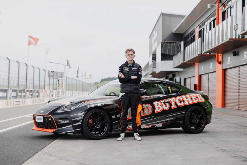 Hugo Allen in front of his Toyota 86 race car