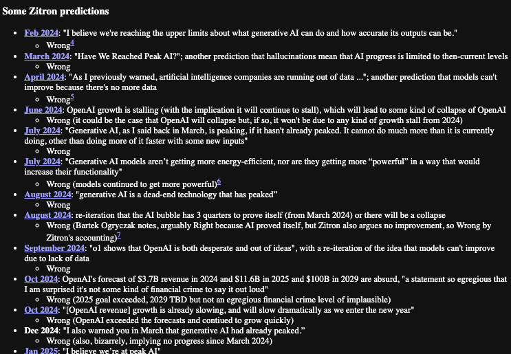 Ed Zitron's AI prediction track record