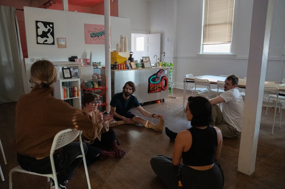 A group stretching in a circle.
