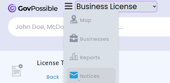 The main license menu for licensing with the notices link highlighted