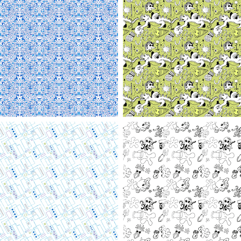 Grid of four different repeating patterns