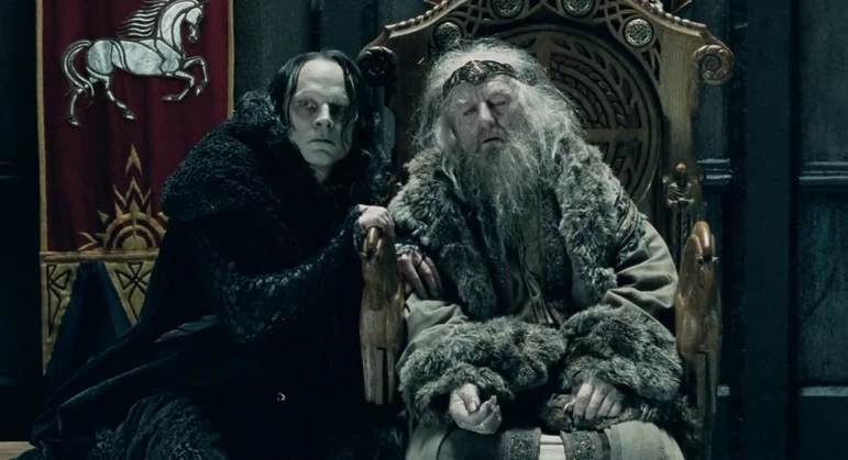 Wormtongue and dusty Theoden at the throne for bad whisperings.