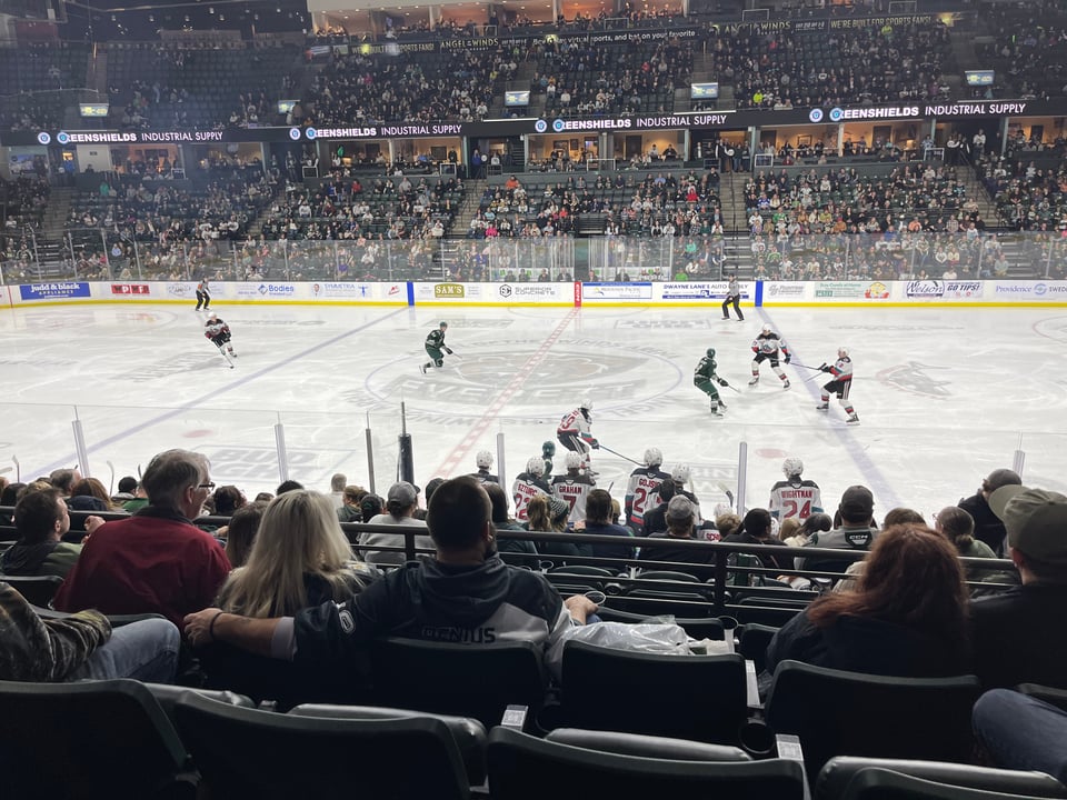 a hockey game in a stadium