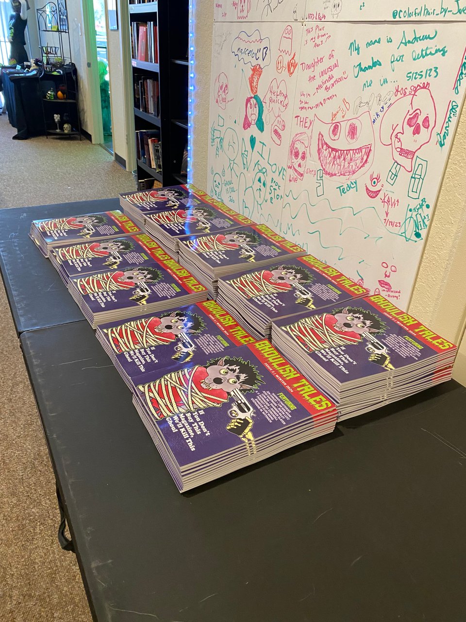 many stacks of the same magazine