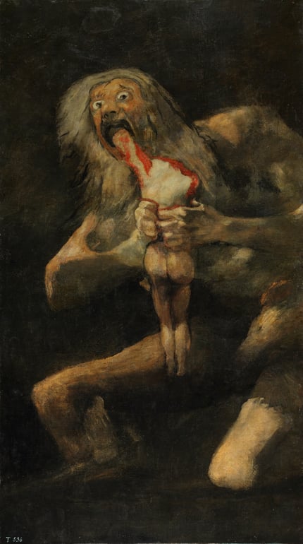 Francisco Goya, 1820-1823, *Saturn Devouring His Son*, located in the Museo del Prado.