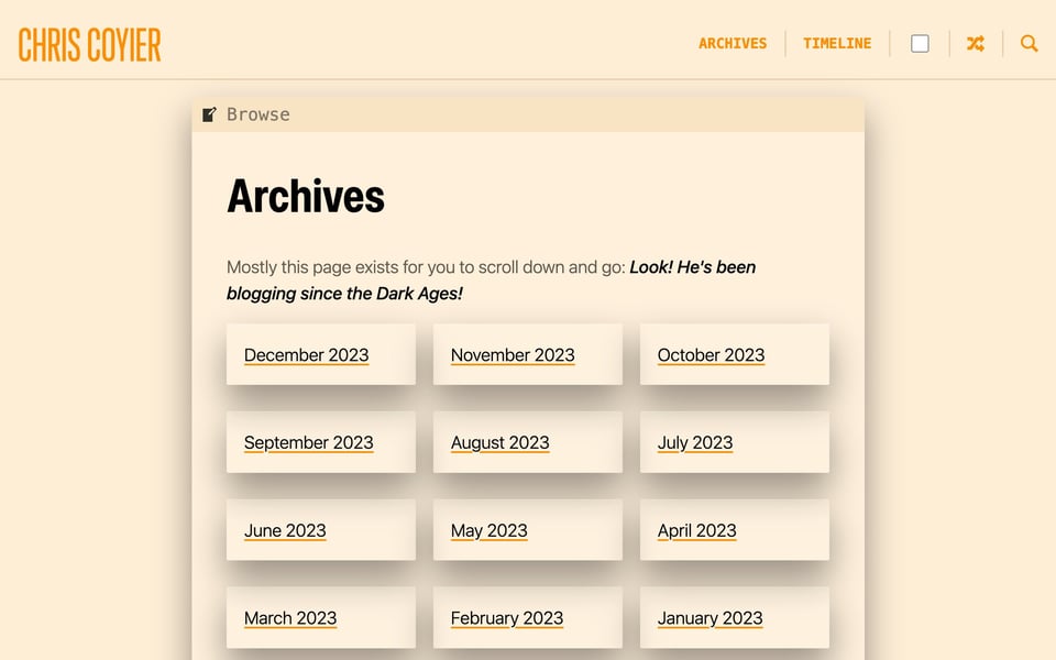 The Archives page