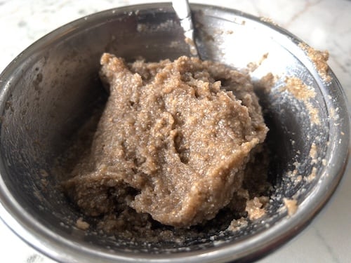 A close-up of rye flour scalded with boiling water.