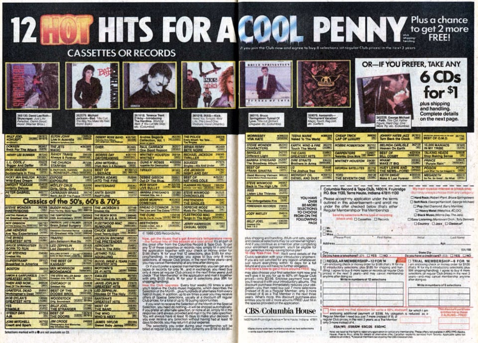 The layout of the Columbia House catalog