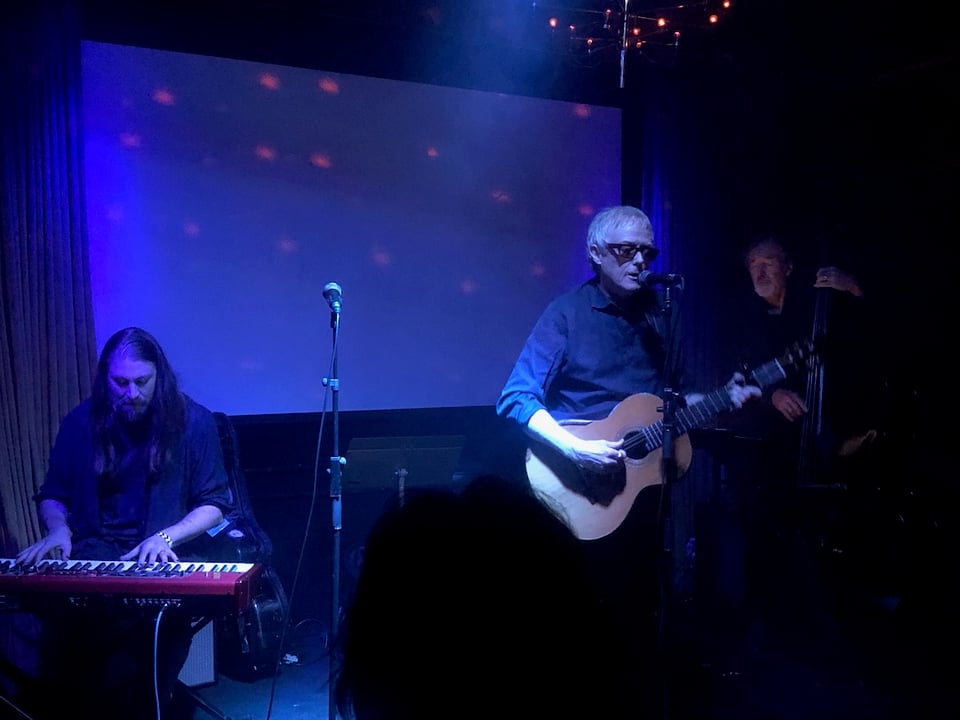 David J performing with band on stage at Gold Diggers for Independent Project Records 45th anniversary party