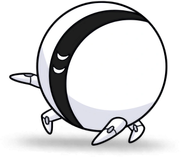 One-One, a circular black and white robot with four small appendages, from Infinity Train..