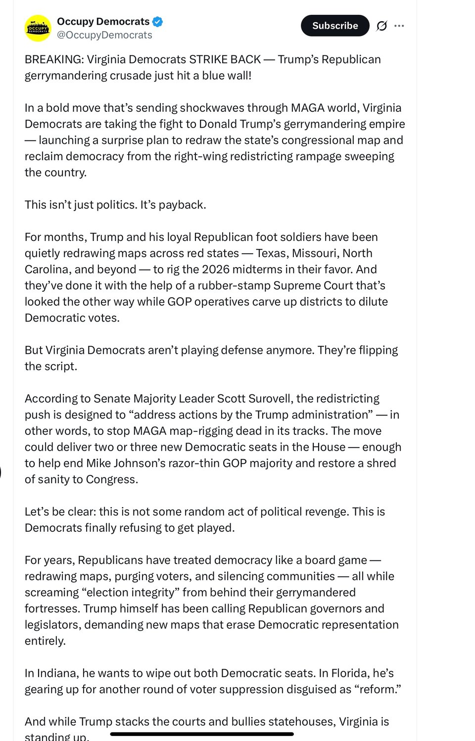 Update on what is happening in Virginia.