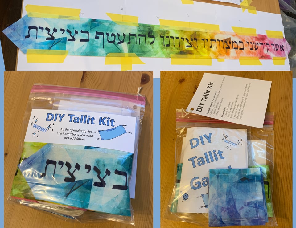 three views of a DIY tallit kit.
