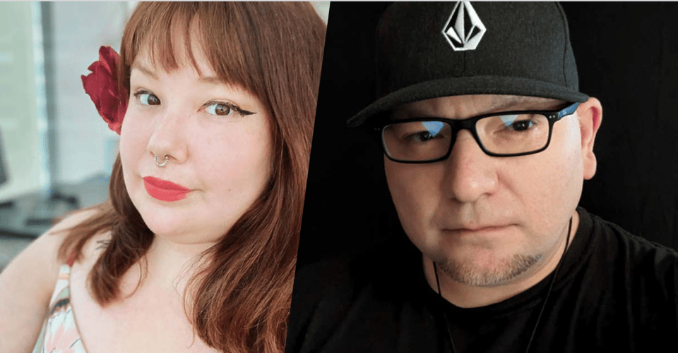 Tiffany Morris wears a flower in her hair and Quentin Syliboy has a black shirt, glasses and cap.