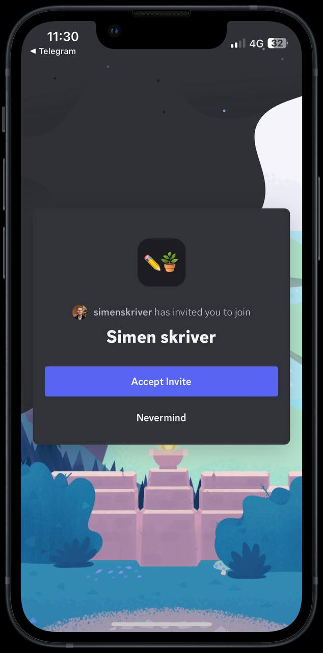 Invitasjon til å bli med i en server på Discord
