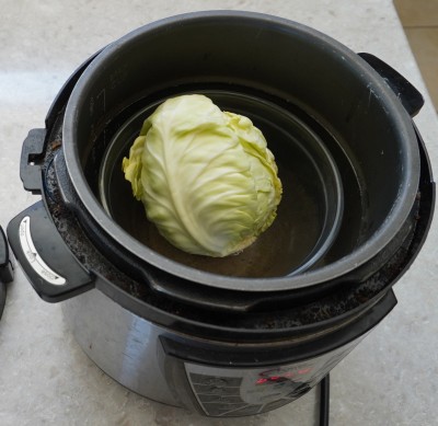 Cabbage in bowl in pressure cooker