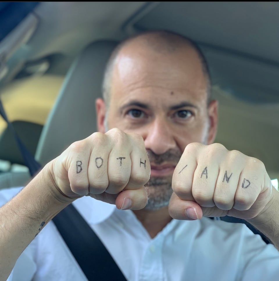 me with both / and written on my fingers.