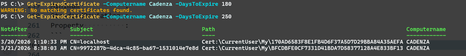 Get expiring certifcates remotely