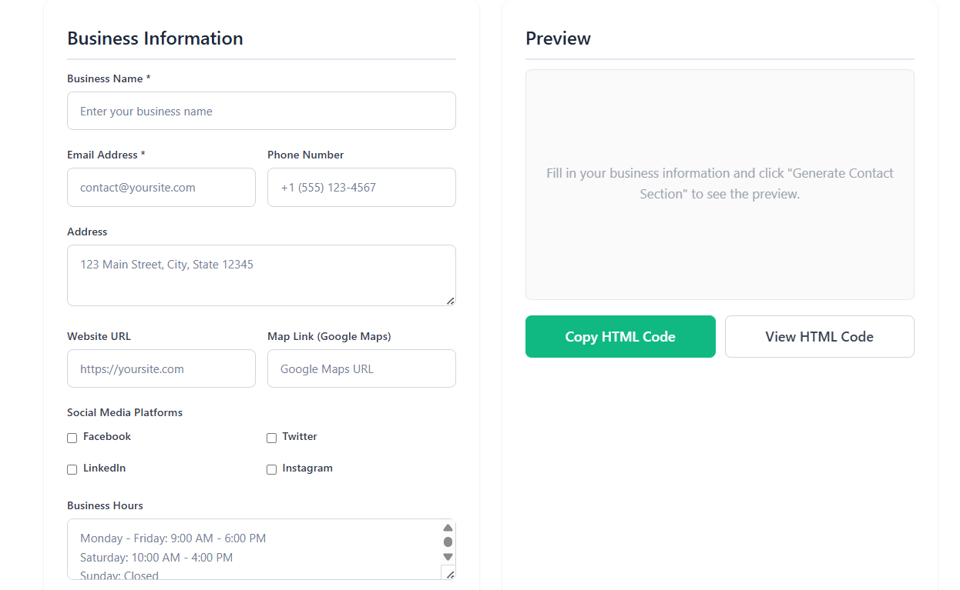 Contact Us Generator