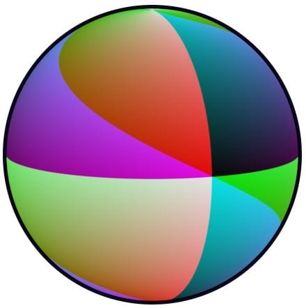 a ball with multicolored swirls
