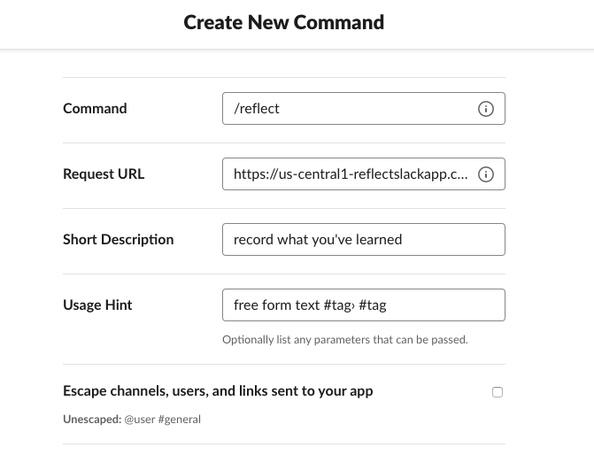 Adding a new Slash Command for Slack
