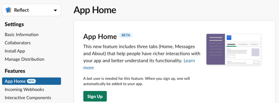 Sign up for App Home