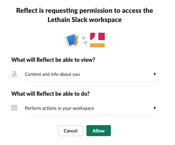 Approve permissions for Reflect app in your workspace