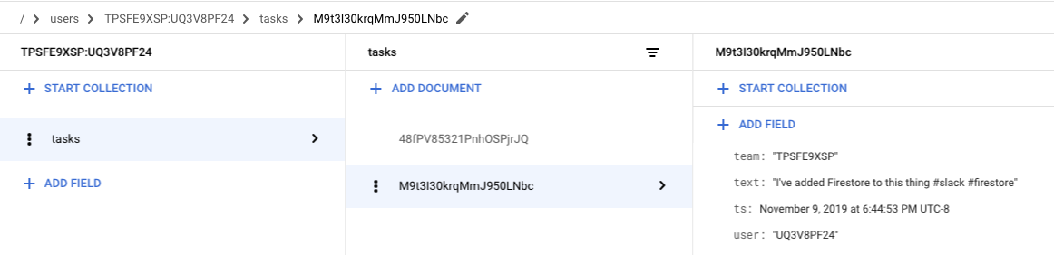Show added task within Firestore explorer