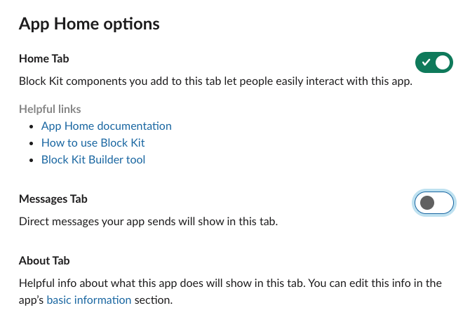 Disabling Messages Tab in Slack App Home