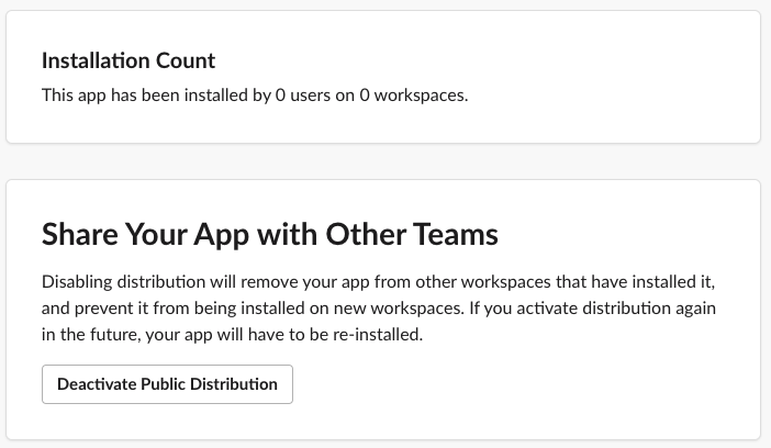 Public distribution enabled for Slack app