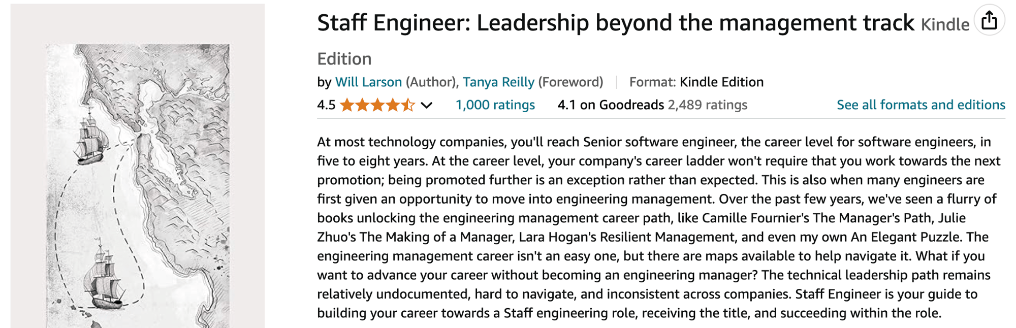 Screenshot of amazon store page for Staff Engineering reaching 1,000 ratings.