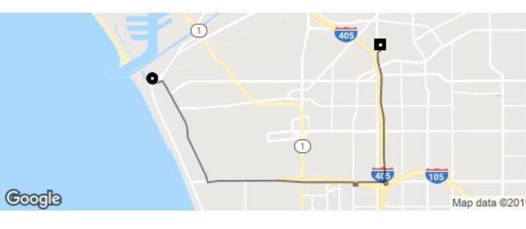 an map of an uber from marina del rey to home